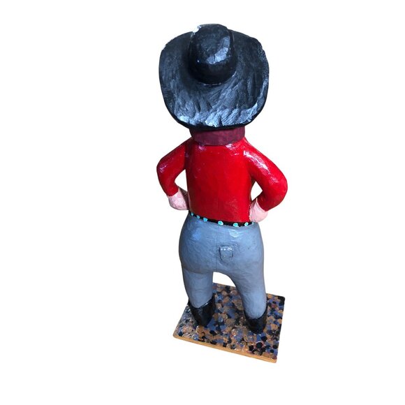 Folk Art Hand Carved Wooden Cowgirl Woman Figurine Western Black Hat Handmade - Picture 6 of 14